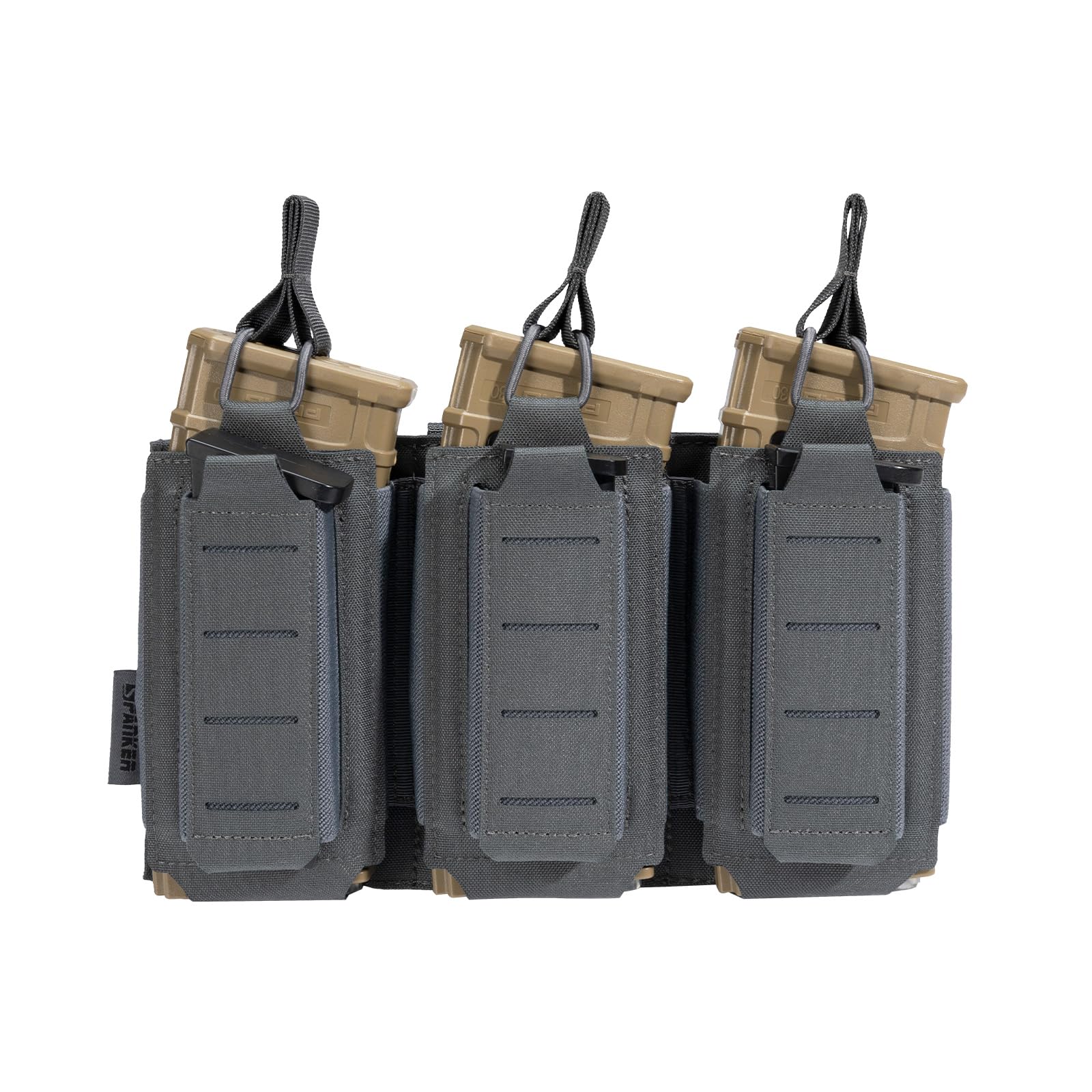 EXCELLENT ELITE SPANKER Tactical Open-Top Single/Double/Triple Molle Mag Pouch Tactical Bag Accessories Holder(Triple Grey)