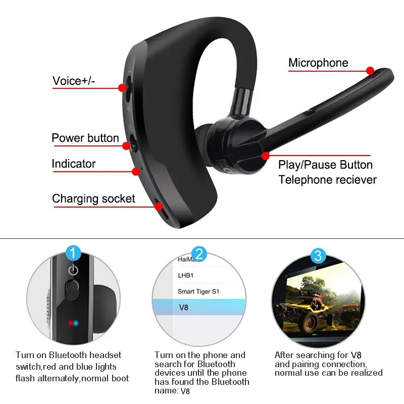 Bluetooth Trucker Earpiece Noise-Cancelling