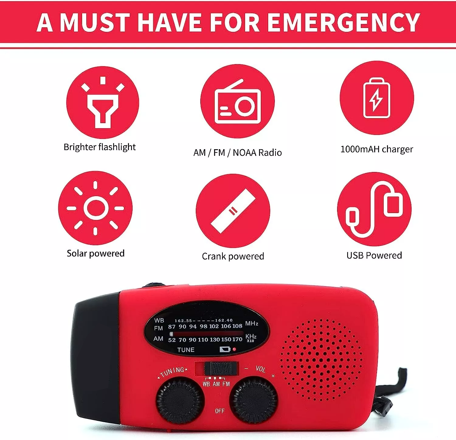 Solar Hand Crank Emergency Radio & Power Bank